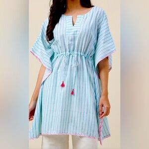Fabindia Blue Cotton Striped Kaftan